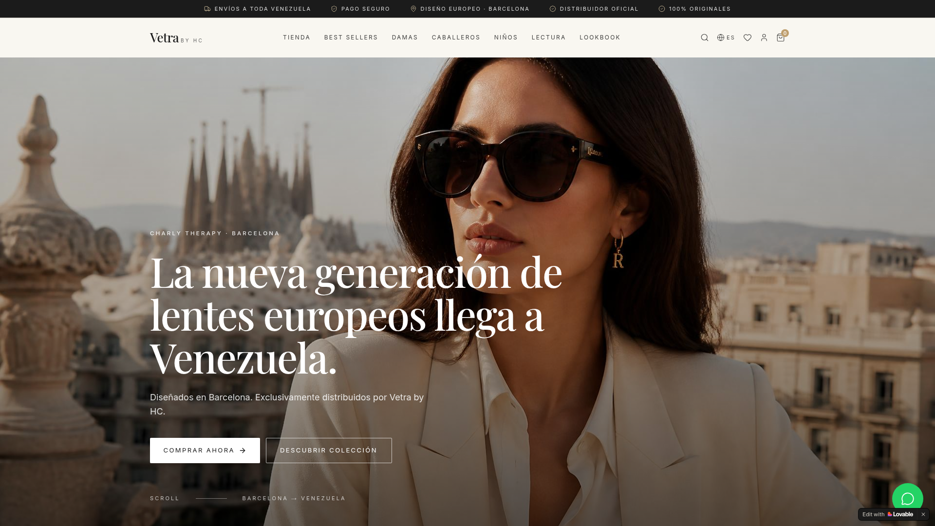 Vista previa del proyecto Vetra by HC — eCommerce · Lentes premium